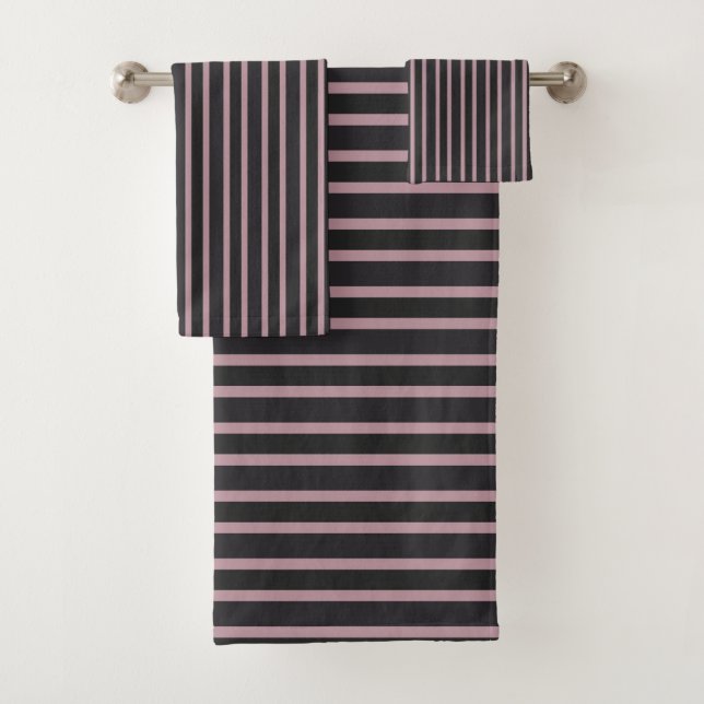Conjunto De Toalhas Light Mauve and Thunder Gray Stripes (Insitu)