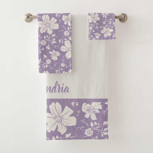 Conjunto De Toalhas lilac com padrão floral monocromático elegante (Insitu)