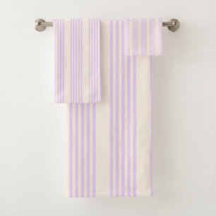 Conjunto De Toalhas Lilac púrpura e bege 5 listras