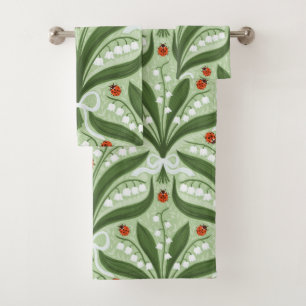 Conjunto De Toalhas Lily do vale e a simetria de joias em verde.