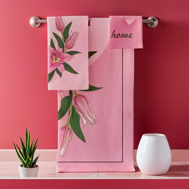 Conjunto De Toalhas Lily Doce Coração Rosa (Pink Lily Sweet Heart Bath Towel Set)