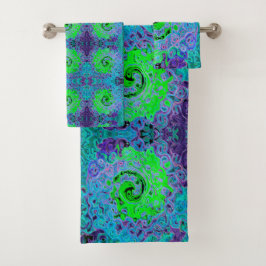 Conjunto De Toalhas Lima Verde Groovy Abstrato Retro Líquido Redemoinh