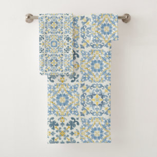 Conjunto De Toalhas Limão Azulejo Azul Italiano
