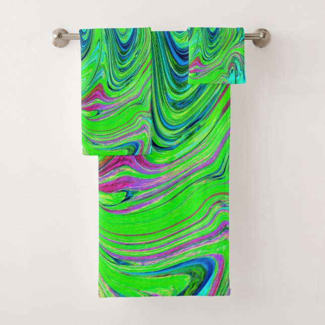 Conjunto De Toalhas Lime Green and Blue Groovy Abstract Retro Art (Insitu)