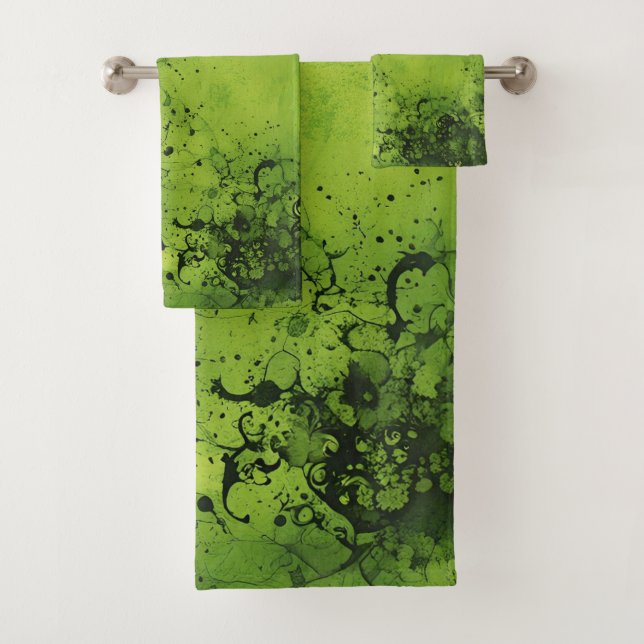Conjunto De Toalhas Lime Verde Grunge com Acentos Pretos (Insitu)