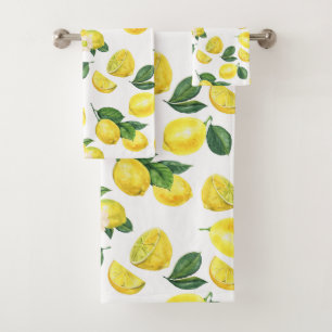 Conjunto De Toalhas Limões Amarelos Padrão de Fruta de Aquarela