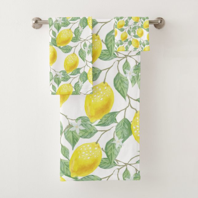 Conjunto De Toalhas Limões Citrus Fruta Yellow Pattery Trendy (Insitu)