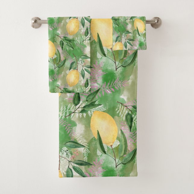 Conjunto De Toalhas Limões de aquarelas frutas citrinos natureza fresc (Insitu)