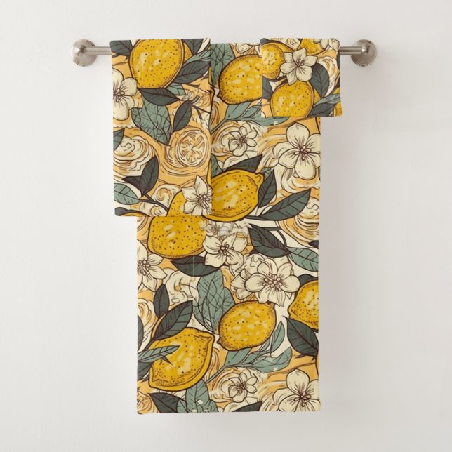 Conjunto De Toalhas Limões de Verão e Flores Brancas (Insitu)