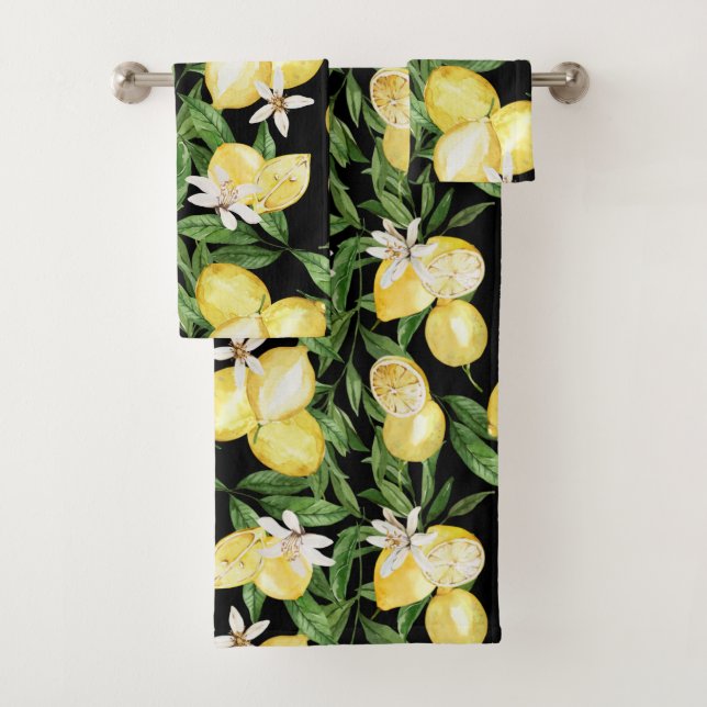 Conjunto De Toalhas Limões de Verão e padrão florescente de limão (Insitu)