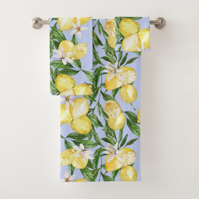 Conjunto De Toalhas Limões-de-Verão, limão, pasta azul (Insitu)