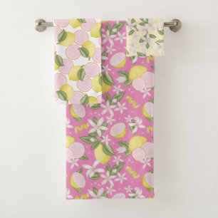 Conjunto De Toalhas Limonada Rosa Citrus Floral Bath Totoset