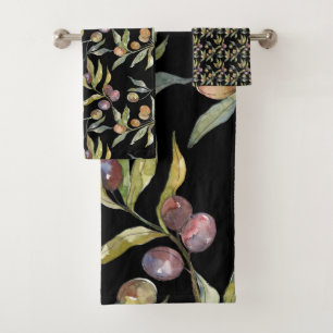 Conjunto De Toalhas Linda Aquarela Azeitona Italiana Padrão Preto