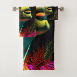 Conjunto De Toalhas Linda Arte Neon Woman, Cores Vibrantes