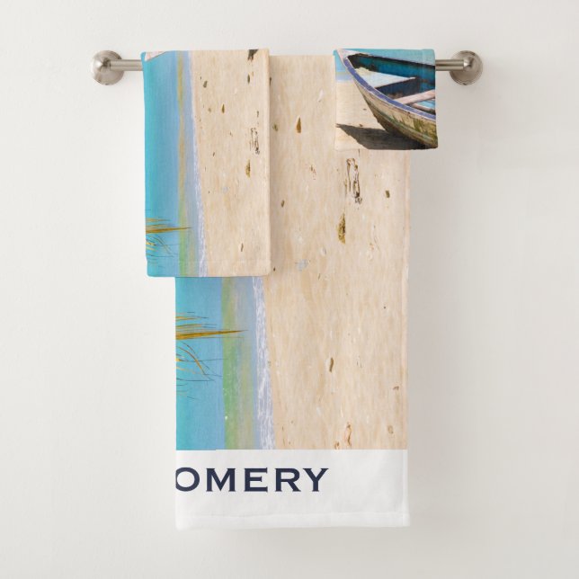 Conjunto De Toalhas Linda praia tropical com um barco a remo (Insitu)