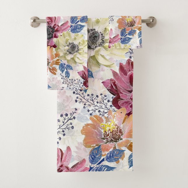 Conjunto De Toalhas Linda Vintage - crisântemo cor-de-laranja rosa (Insitu)