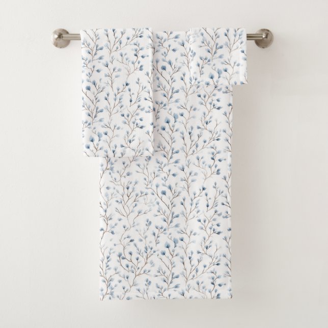 Conjunto De Toalhas Lindas Flores Brancas Azuis (Insitu)