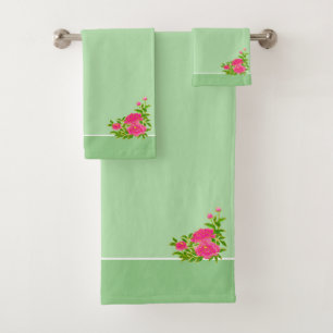 Conjunto De Toalhas Lindas flores cor-de-rosa e verde-azeitona