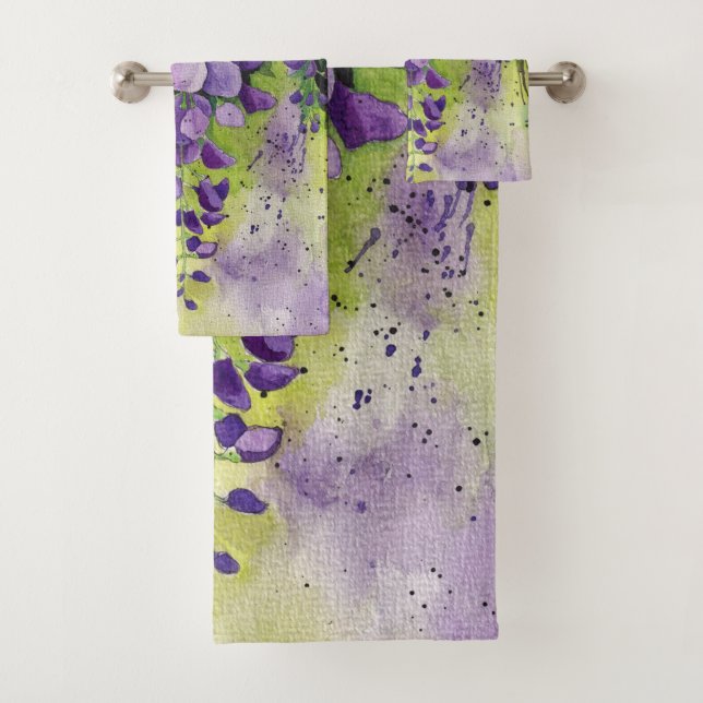 Conjunto De Toalhas Lindas Flores De Wisteria Em Aquarela (Insitu)
