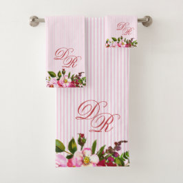 Conjunto De Toalhas Lindas Flores Elegantes Monogramas Bandas de PInk