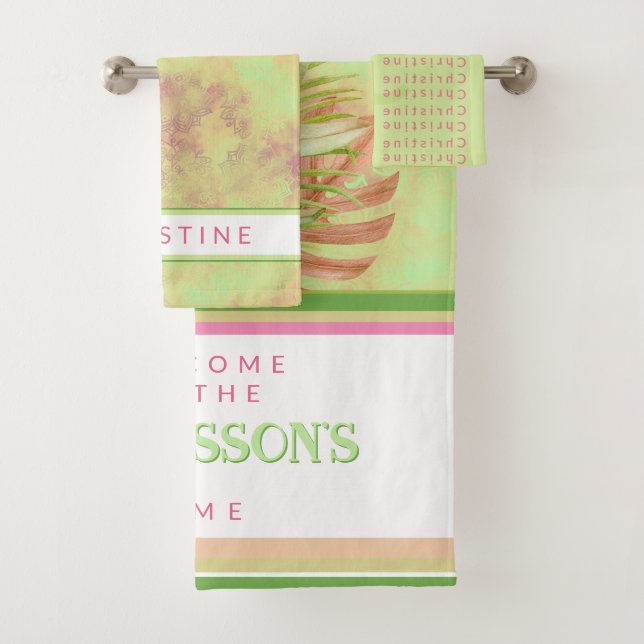 Conjunto De Toalhas Lindas flores exóticas no batik green custom (Insitu)