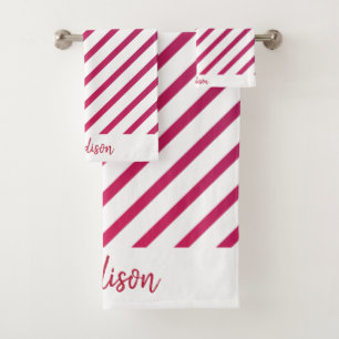 Conjunto De Toalhas Lindas riscas rosa e vermelha