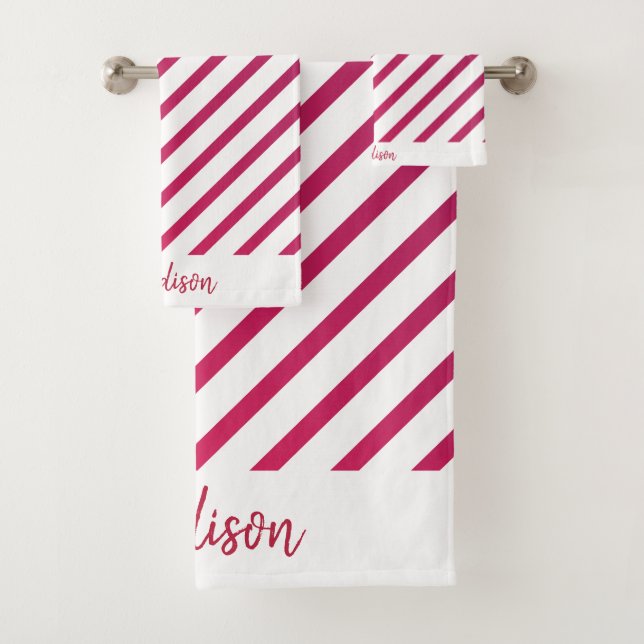 Conjunto De Toalhas Lindas riscas rosa e vermelha (Insitu)