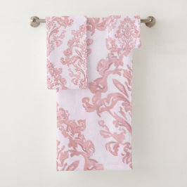Conjunto De Toalhas Lindo em Rosa Padrão de Damasco Vitoriano em Aquar