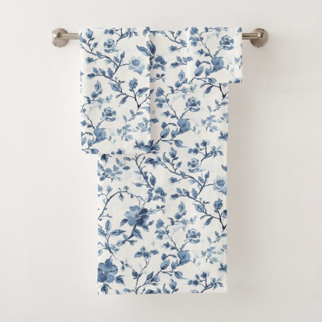 Conjunto De Toalhas Lindo Floral Branco Azul   (Insitu)