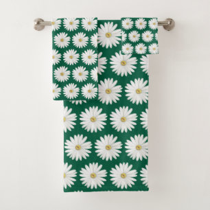 Conjunto De Toalhas Lindo padrão de flor de margarida em verde caçador