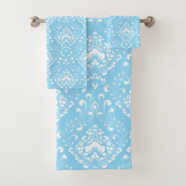Conjunto De Toalhas Lindo padrão floral azul celeste e branco (Insitu)