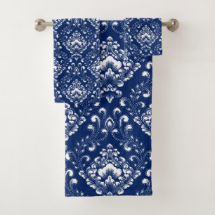 Conjunto De Toalhas Lindo padrão floral azul escuro e branco