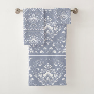 Conjunto De Toalhas Lindo padrão floral de banho cinza azul e branco