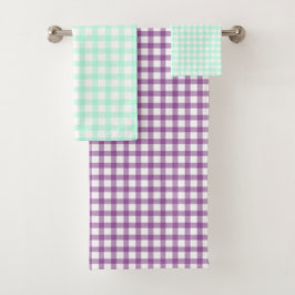 Conjunto De Toalhas Lindo padrão Xadrez Gingham Verde Mar Retro Fofo