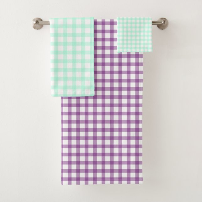 Conjunto De Toalhas Lindo padrão Xadrez Gingham Verde Mar Retro Fofo (Insitu)