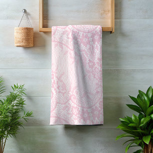 Conjunto De Toalhas Lindo Rosa Bege com Aparência de Renda Floral