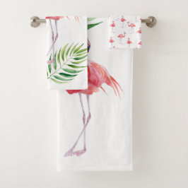 Conjunto De Toalhas Lindos flamingos rosa e folhas tropicais