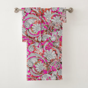 Conjunto De Toalhas Lindos padrões de paisley brancos e rosa