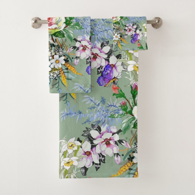 Conjunto De Toalhas Lindos Rosas Florais Flóridas Flores Verdes (Insitu)