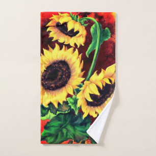 Conjunto De Toalhas Lindos Três Girassóis - Pintura de Arte