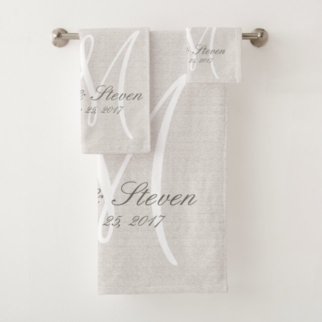 Conjunto De Toalhas Linen Russo Olhe com Monograma Branco (Insitu)