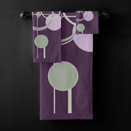 Conjunto De Toalhas Linhagem de tatuagens | Abstrato verde roxo boêmic