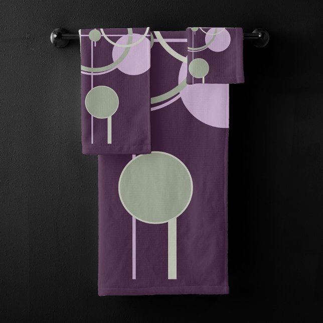 Conjunto De Toalhas Linhagem de tatuagens | Abstrato verde roxo boêmic (Criador carregado)