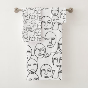 Conjunto De Toalhas Linhas Abstrato modernas enfrentam arte contínua d