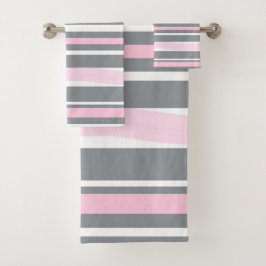 Conjunto De Toalhas Linhas brancas de Cinzas cor-de-rosa abstrato