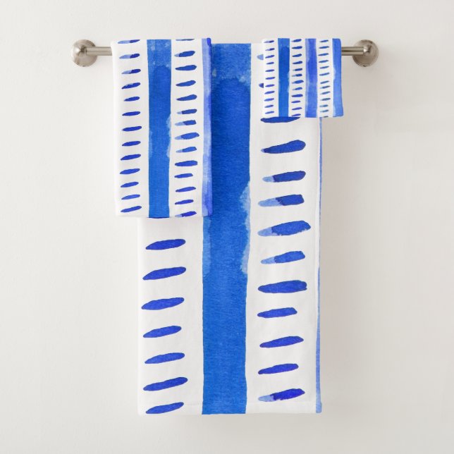 Conjunto De Toalhas Linhas de aquarela abstrato - tapete azul (Insitu)