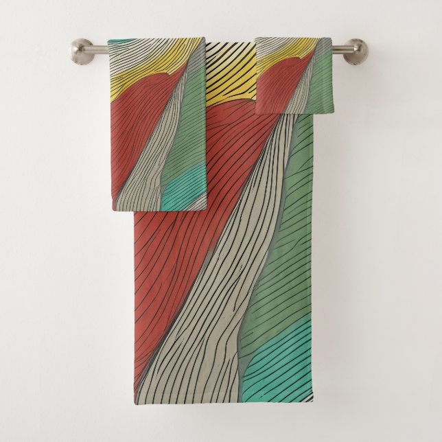 Conjunto De Toalhas Linhas de cores modernas, abstrato e dinâmicas (Insitu)
