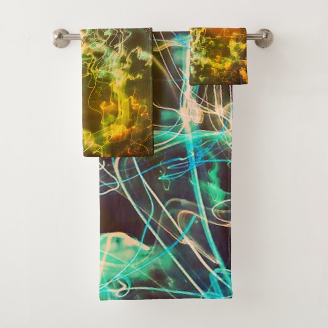 Conjunto De Toalhas Linhas de Luz Elétrica Gradiente Abstrato. (Insitu)