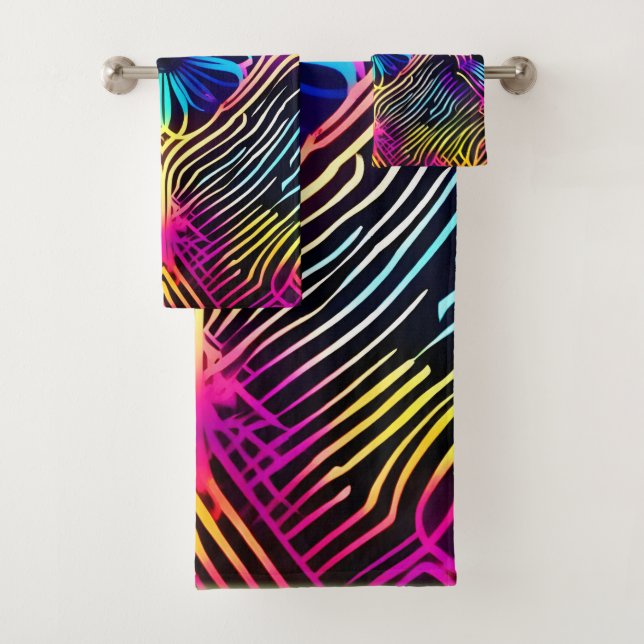 Conjunto De Toalhas Linhas de Neon Psicodélicas com Arte Flor (Insitu)