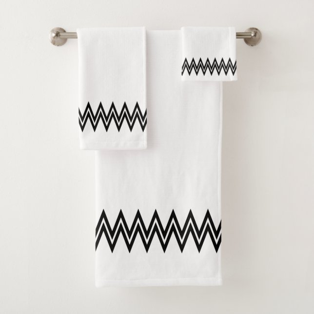 Conjunto De Toalhas Linhas Decoritavas em Zigue-Zague Preto e Branco (Insitu)